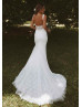 Ivory Lace Tulle Open Back Slit Sexy Wedding Dress